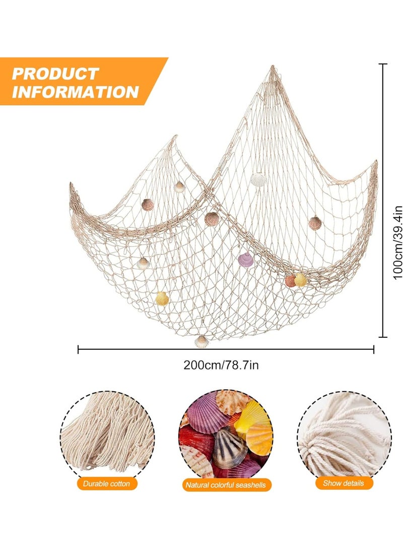 Decorative Fishing Net with Sea Shells, 1M*2M Nautical Fish Net Decoration Mediterranean Style Hanging Photo Netting Wall Hanging Decor for Party Home - Image 3